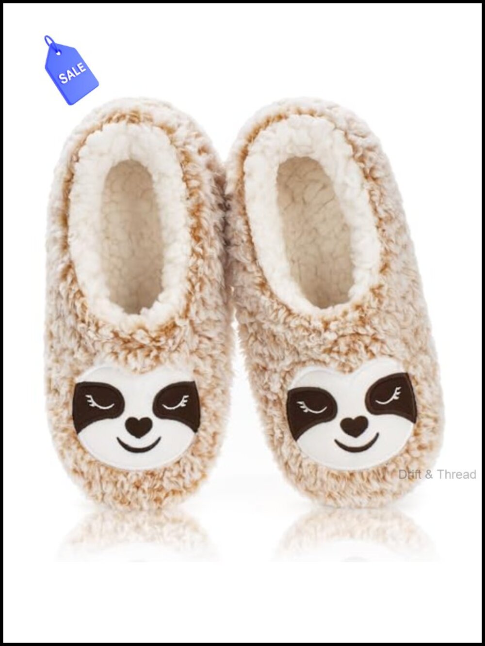 Fuzzy Plush Sloth Slippers Soft Sole Non Slip Slipper Socks Women Size 9-10
